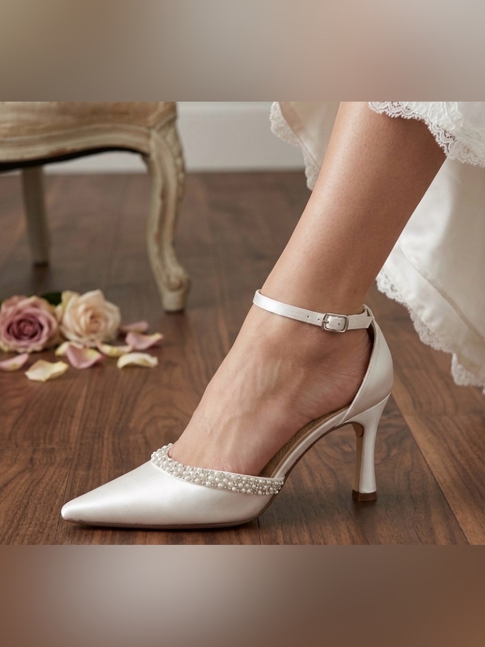 Special Occasions | White Pearl Satin Shoes | 5